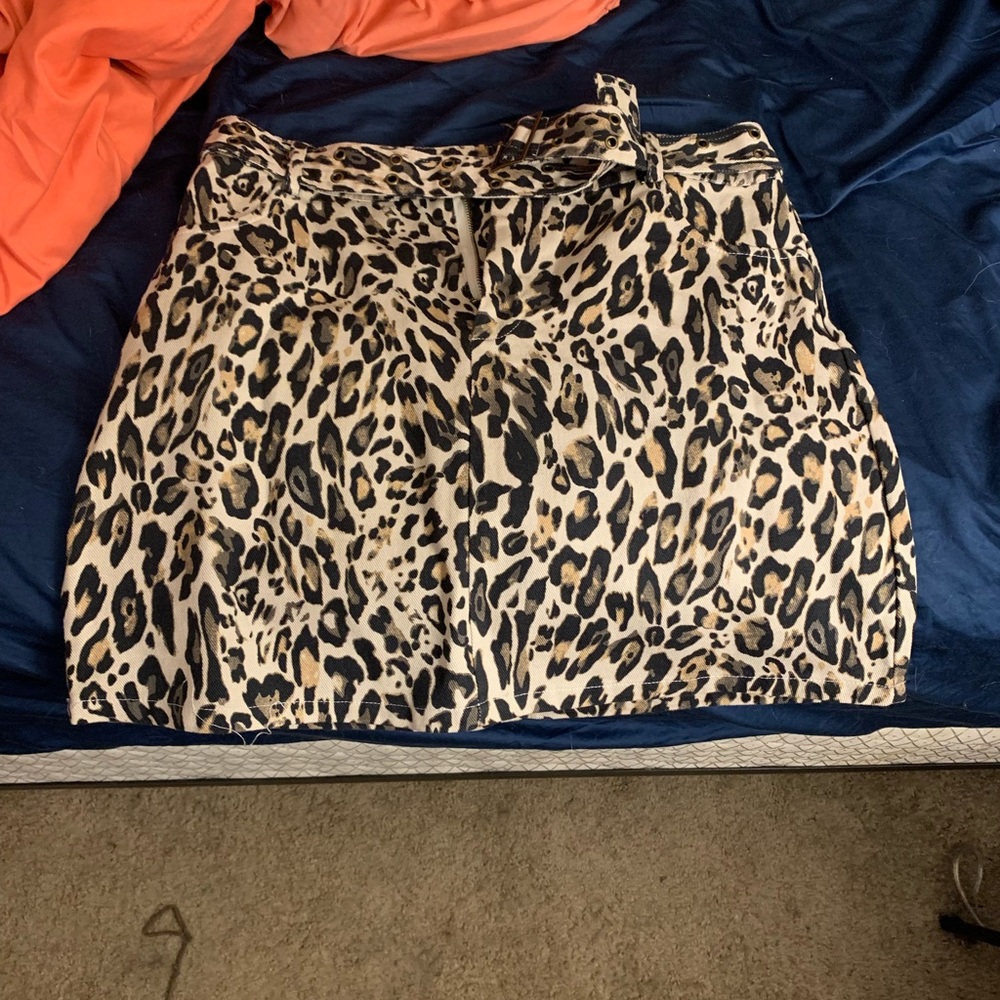 Francesca’s cheetah print jean skirt